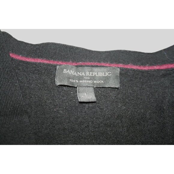 Banana Republic Womens L Merino Wool Cardigan Sweater Black 3/4 Sleeve Capsule - Picture 2 of 7